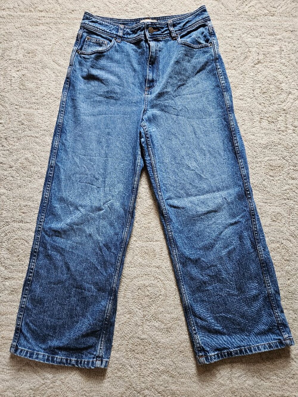 Sezane Jeans 40 or US 8 Straight or Wide Leg High Rise Blue Denim